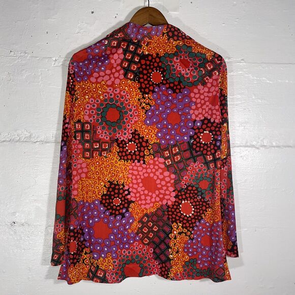 Vintage Psychedelic Print Blouse Red Purple Orange 70s Mod Boho Kenny Classics M - Picture 7 of 9